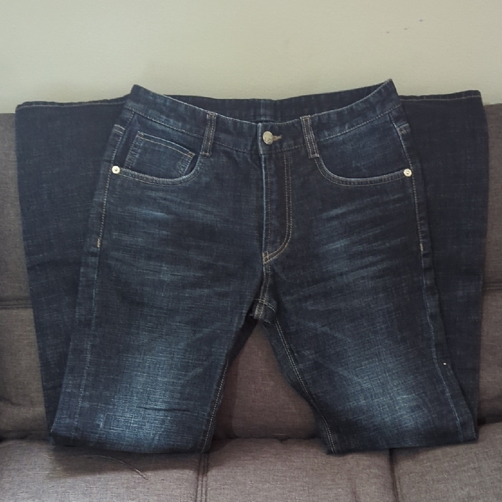 Blue Straight-Leg Jeans with Faded Details